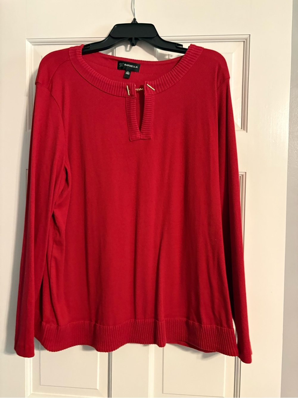 Rafaella Red Long Sleeve Knit Top with Gold Accent